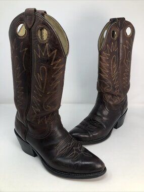 Wrangler Boots Mens 7.5D Brown VTG Stitched Distressed Leather Cowboy Western*